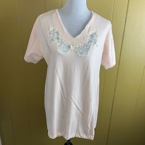 Christian Dior women M v-cut neckline short sleeve pullover nightgown pink